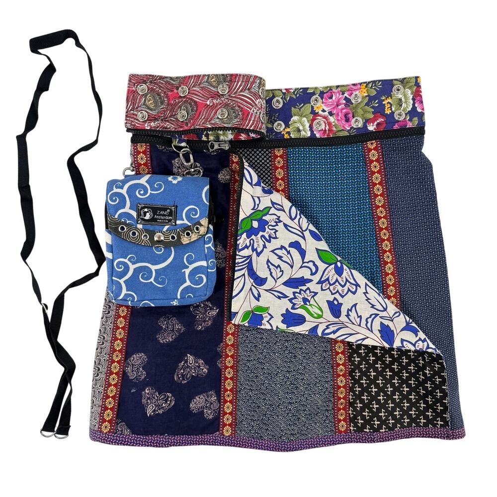 Zand Amsterdam Skirt + Purse Floral Peacock Mixed Media Reversible One Size Snap